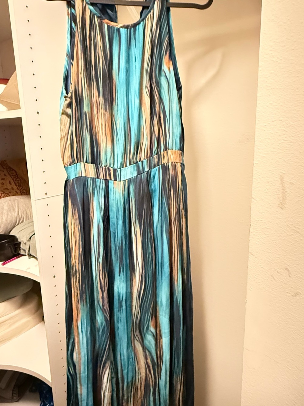 Paper Crown Teal and Navy Watercolor Print Dress